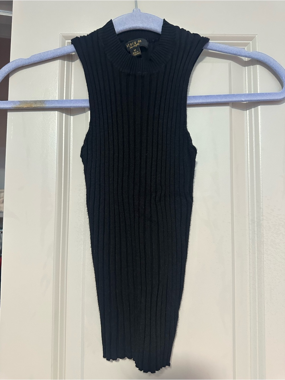Black Ribbed Sleeveless Knit top